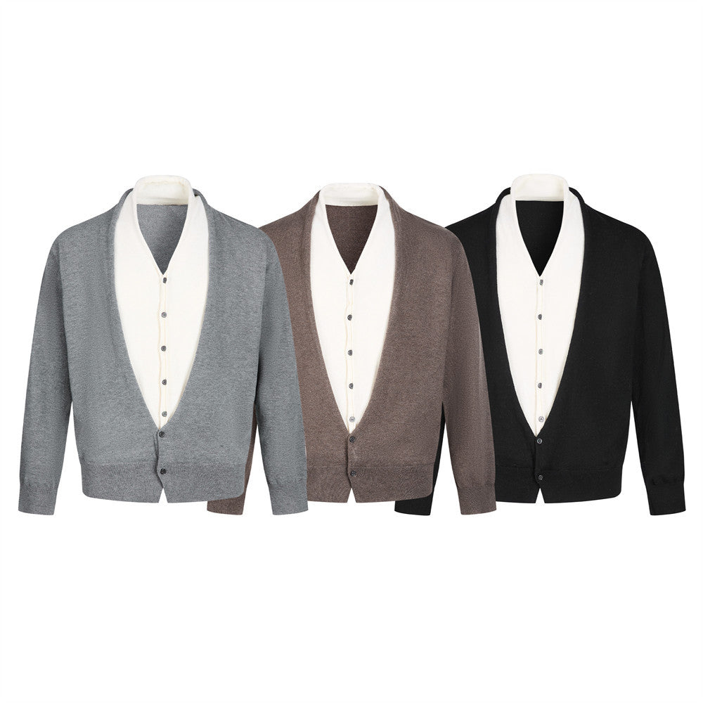 Fake two color blocked deep V-neck cardigans and sweaters
