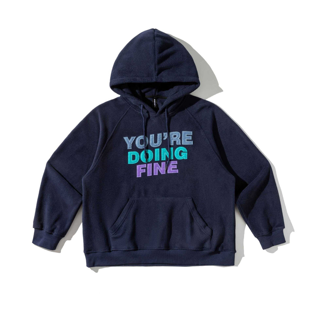 Letter Patch Embroidered Loose Fit Hooded Fleece Hoodie for Men