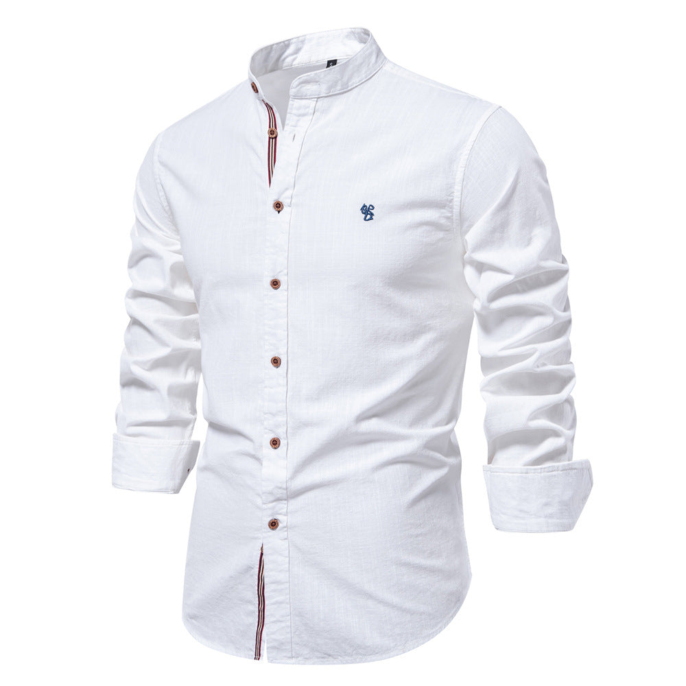 Spring And Summer New Fashion Business Shirt Men's Cotton And Linen Casual Japanese Fashion Solid Color Long Sleeve Shirt Men's Beautiful Size