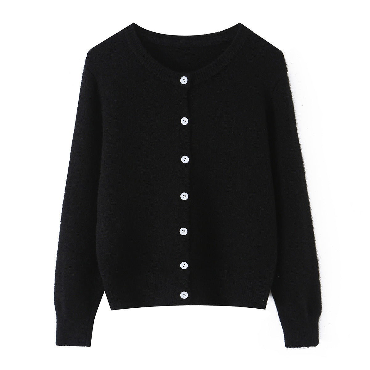 Round neck threaded long sleeved button women's knitted cardigan jacket