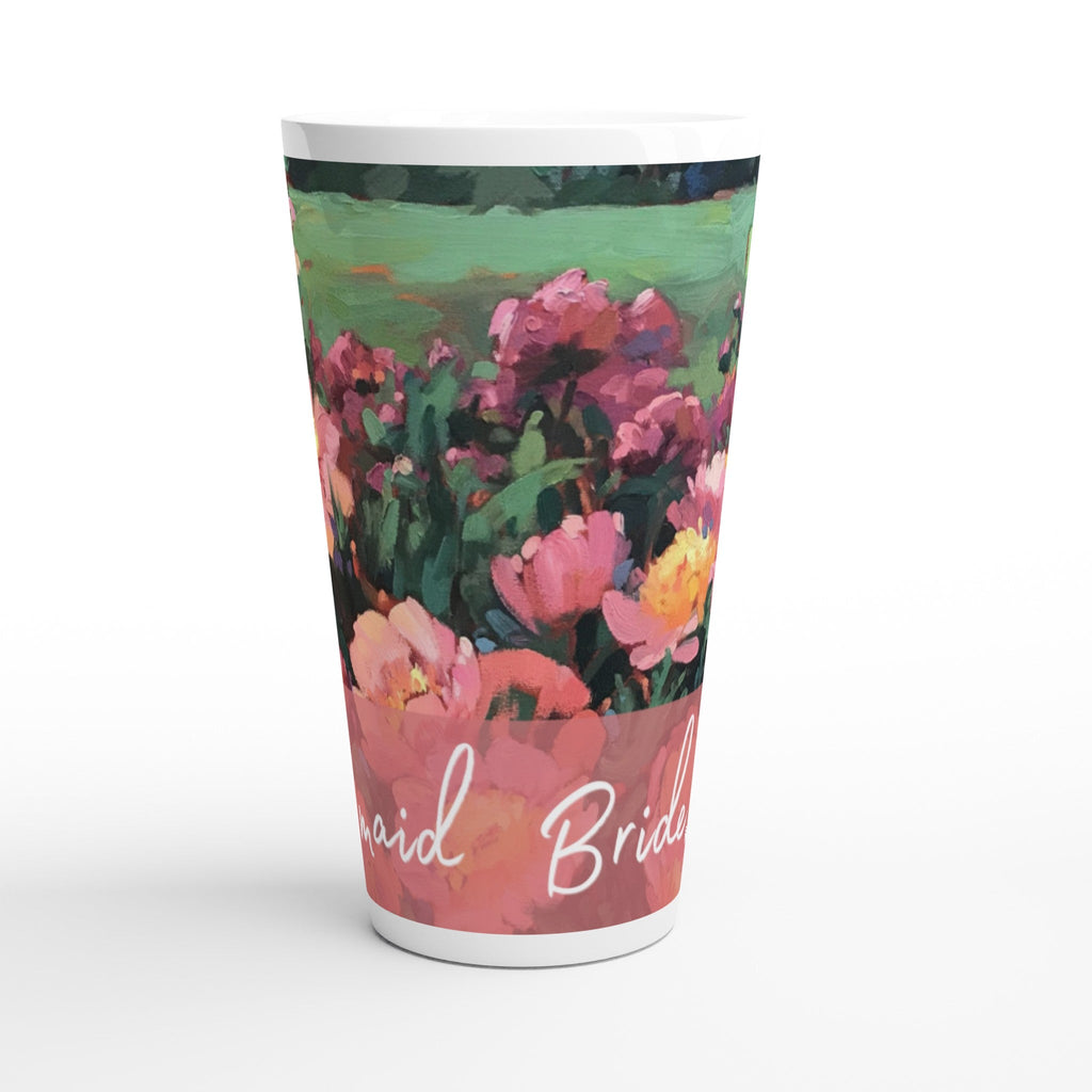 'Bridesmaid' 17oz White Ceramic Latte Mug | Bridal Collection with 'Pink Princess' Artwork by American Artist Barbara Cleary