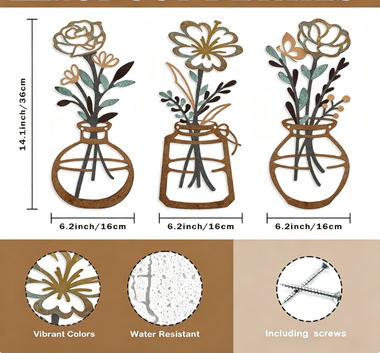 Hot selling Wall Decoration Background Iron Art Painting New Metal Vase Wall Hanging Wall Decoration Bedroom Living Room Home Fu