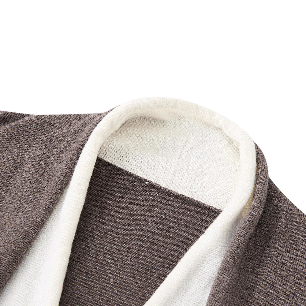 Fake two color blocked deep V-neck cardigans and sweaters