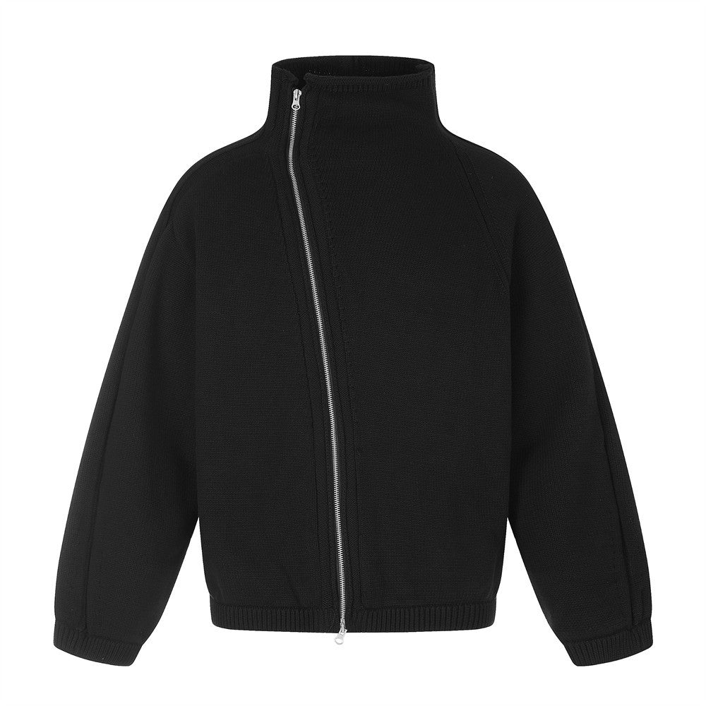 Irregular double zipper high neck sweater