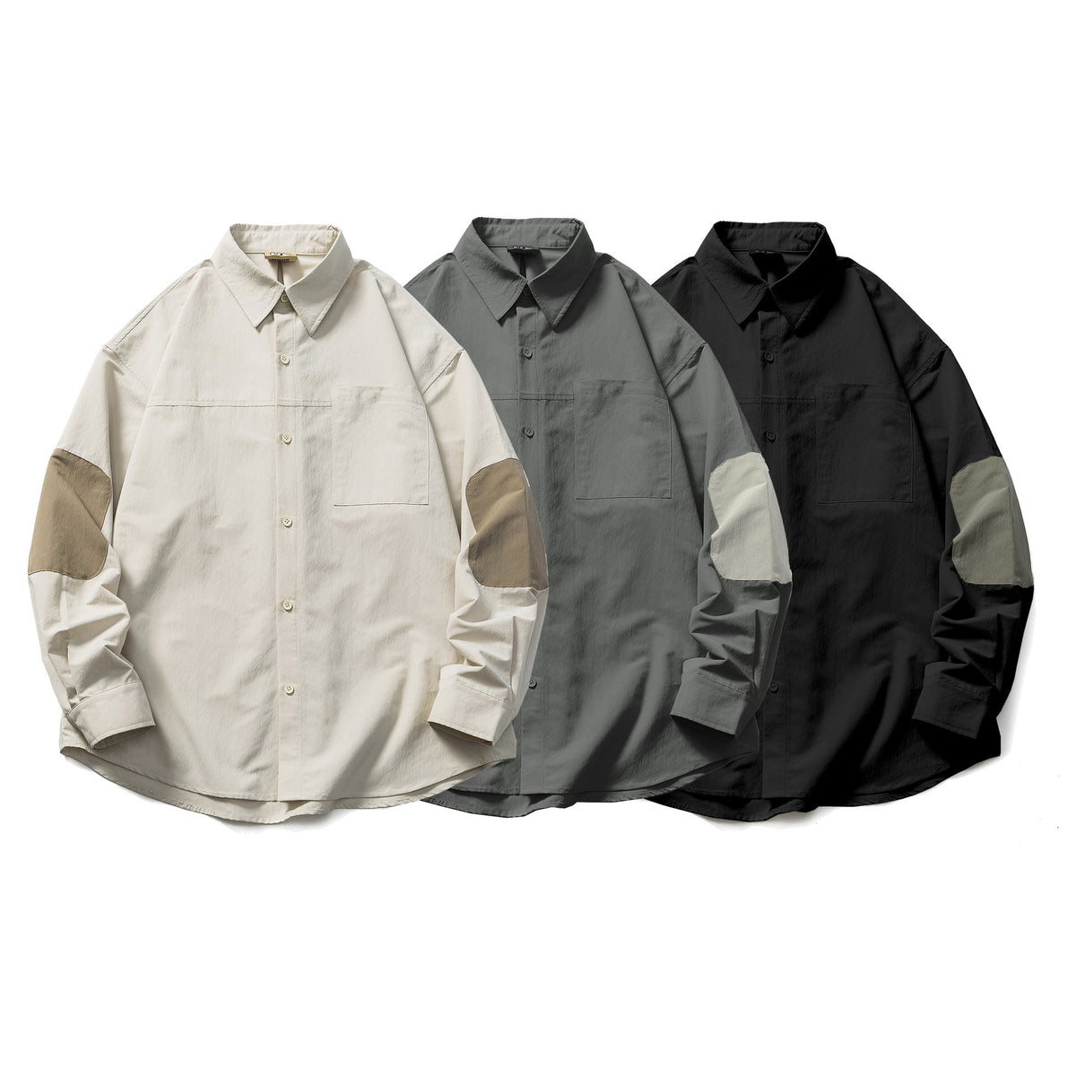 Patchwork Color-Blocking Long Sleeve Shirt, Cool Loose Fit Casual Button-Up Shirt