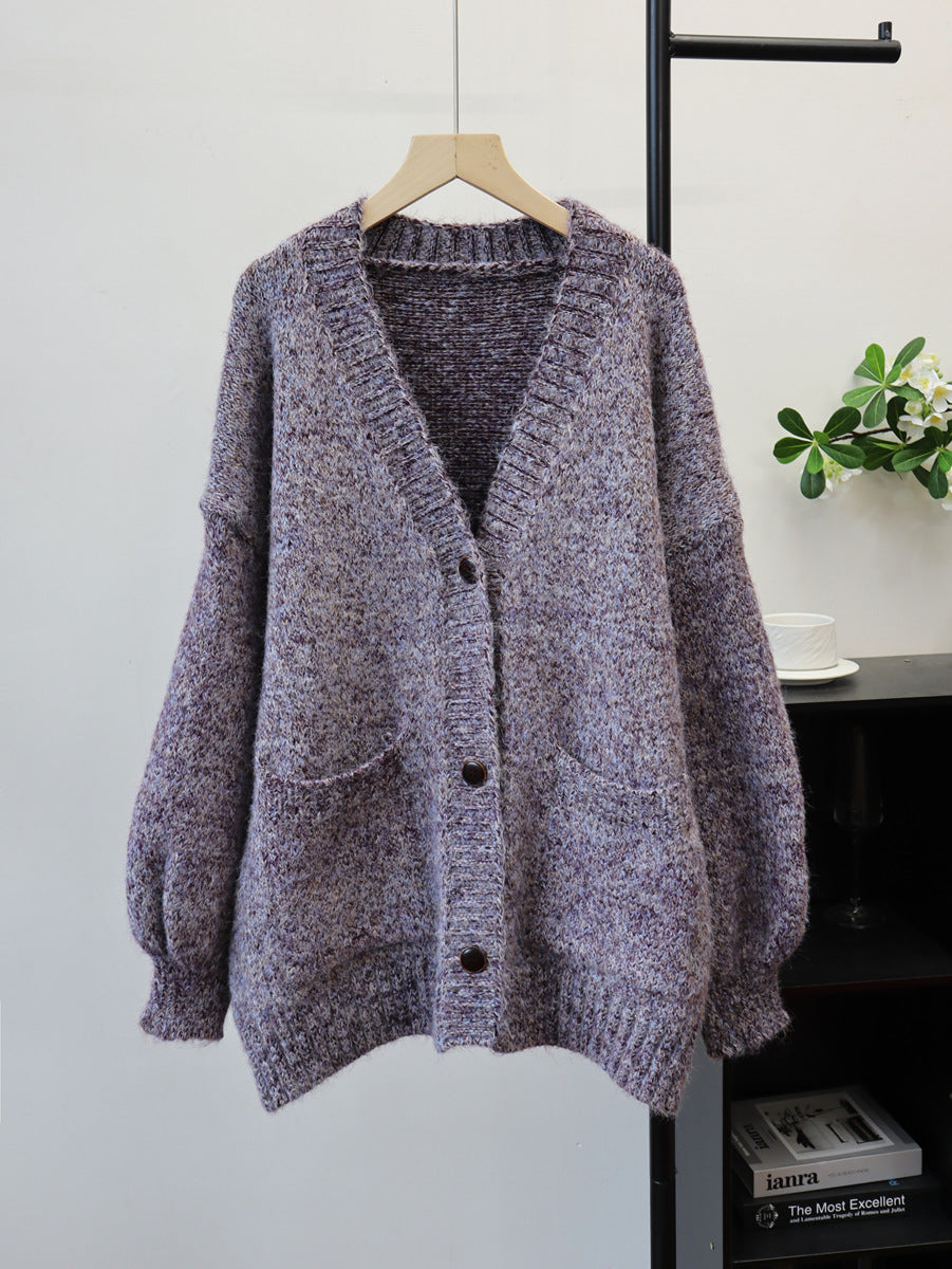 Loose V-neck cardigan sweater