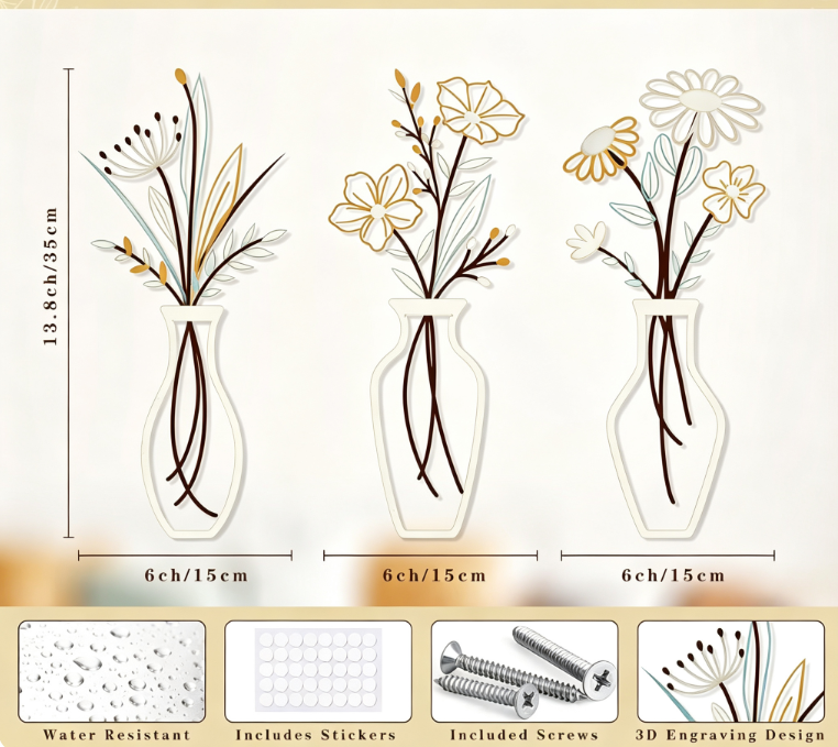 Hot selling Wall Decoration Background Iron Art Painting New Metal Vase Wall Hanging Wall Decoration Bedroom Living Room Home Fu