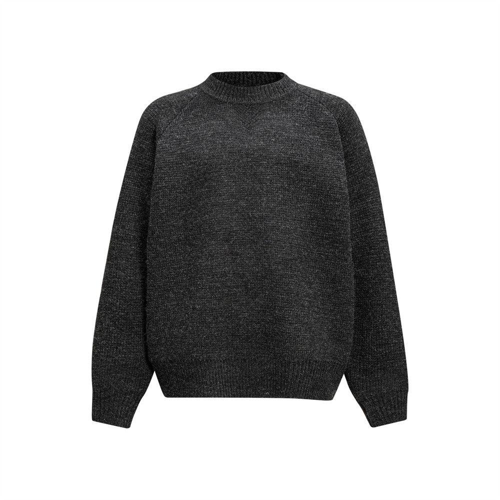 Loose solid color round neck sweater