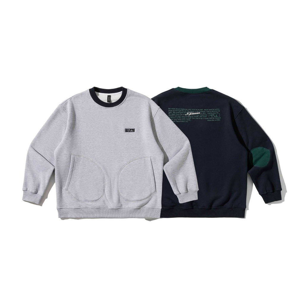 Printed Crewneck Fleece Hoodie Men's Patchwork Pullover