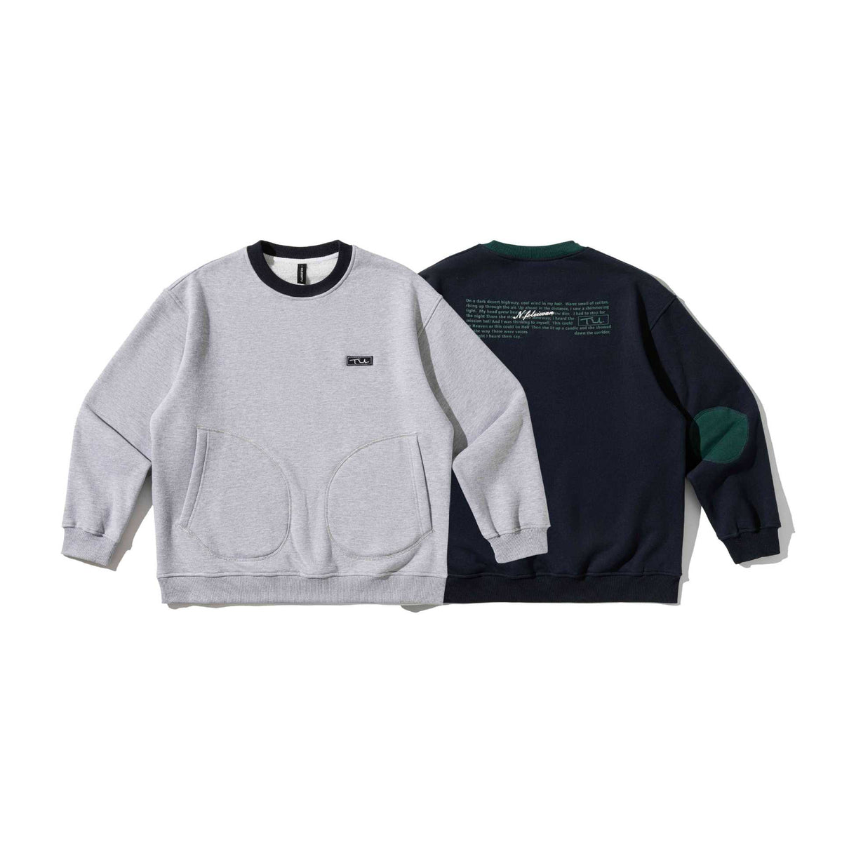 Printed Crewneck Fleece Hoodie Men's Patchwork Pullover