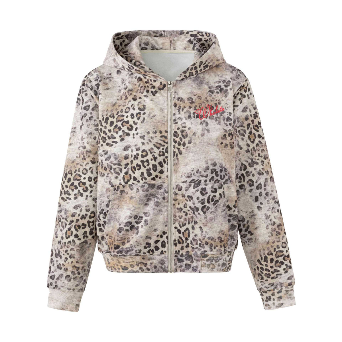 Trendy water-washed distressed printed leopard print short-sleeved hooded hoodie