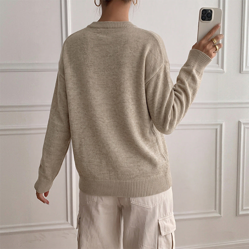 Loose V-neck fake two sweaters for women