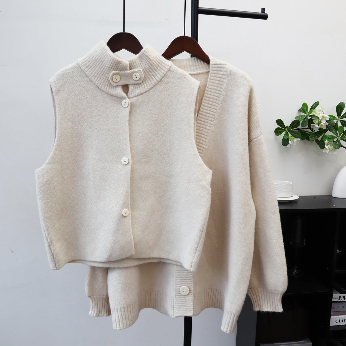 Two piece vest sweater jacket set