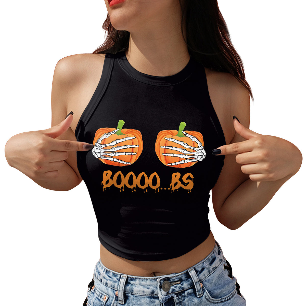 Skeleton Head Digital Print Short Crop Top for Summer