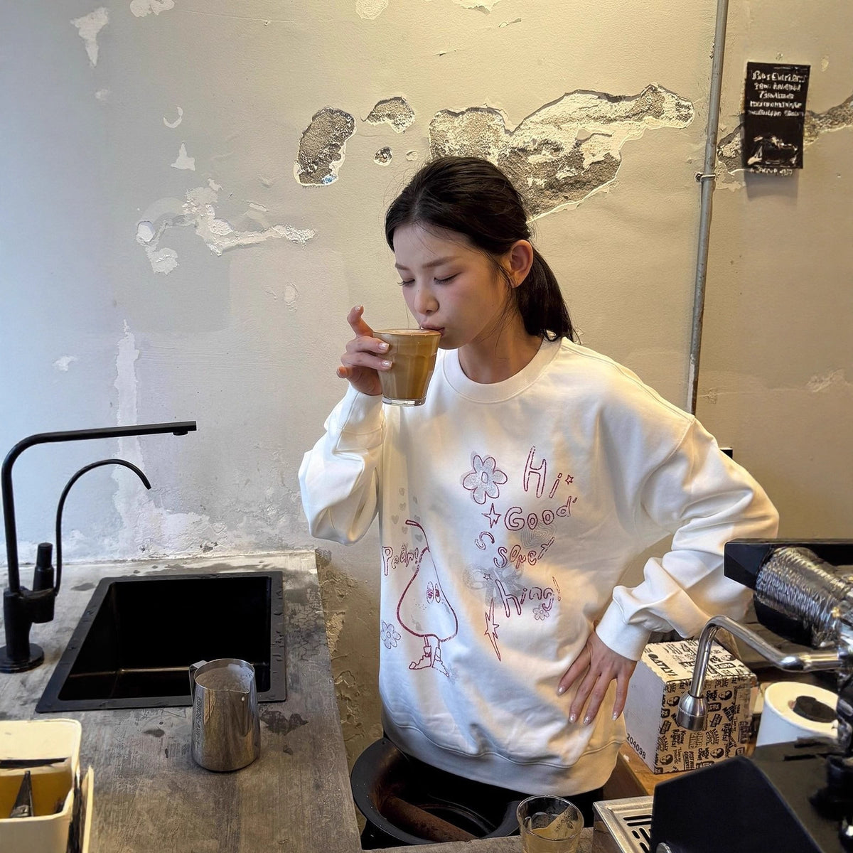 Crewneck Sweatshirt Print Lazy Style Versatile Long Sleeve Hoodless Unique Top Outerwear