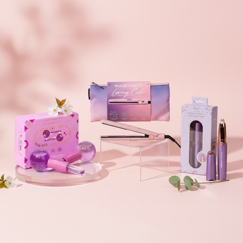 ALMOST FAMOUS "Glow & Go" Travel Beauty Set | Mini Flat Iron, Cryo Facial Globes & LED Brow Trimmer