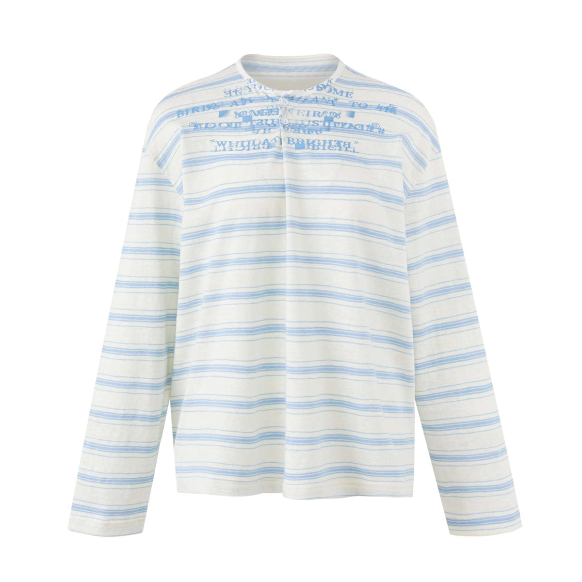 Faded Letter Pleated Henley Stripe Long Sleeve T-Shirt for Men