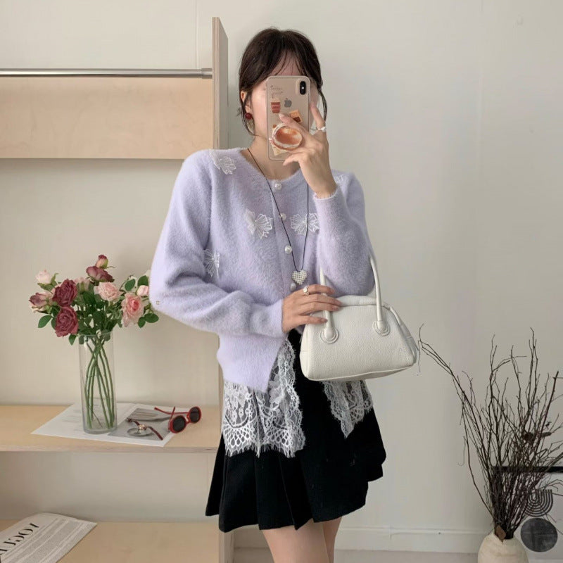 Gentle Style Elegant Embellished Bow Knit Cardigan for Women Sweater Coat