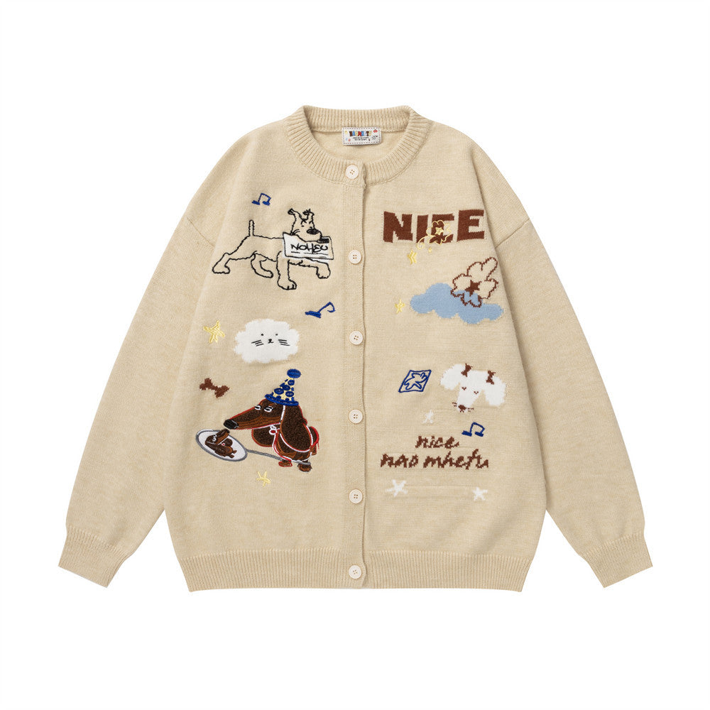 Cartoon jacquard collarless sweater jacket