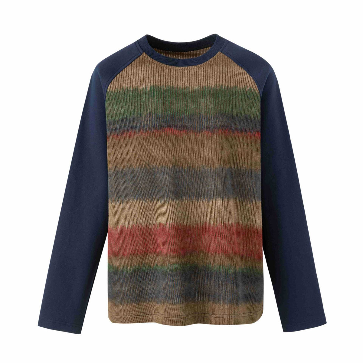 Patchwork Loose Color Gradient Round Neck Raglan Long Sleeve T-Shirt