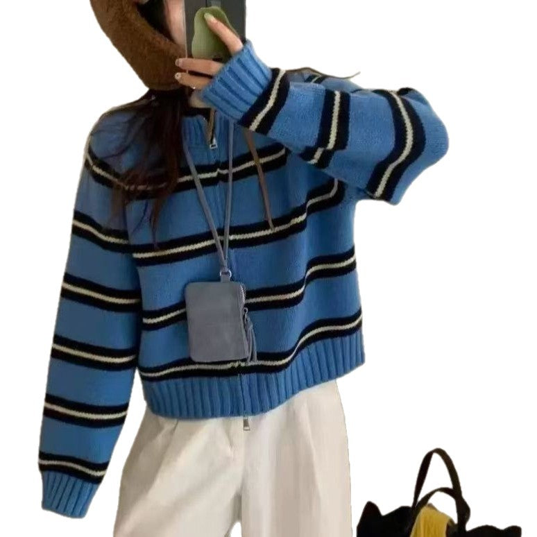 Lazy striped knitted cardigan