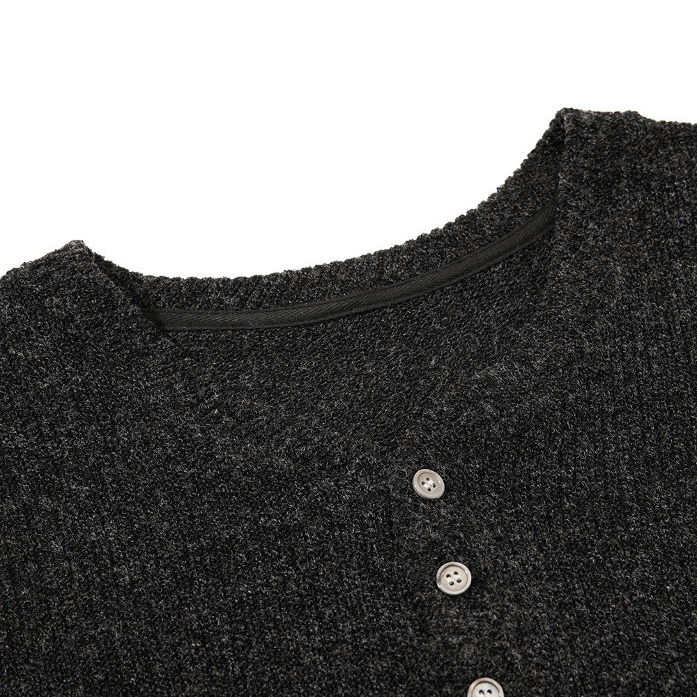 Solid color button half open collar long sleeved sweater