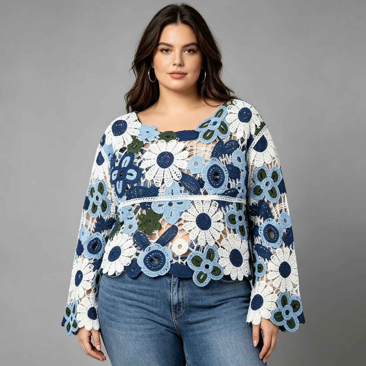 Flower hollowed out pullover top