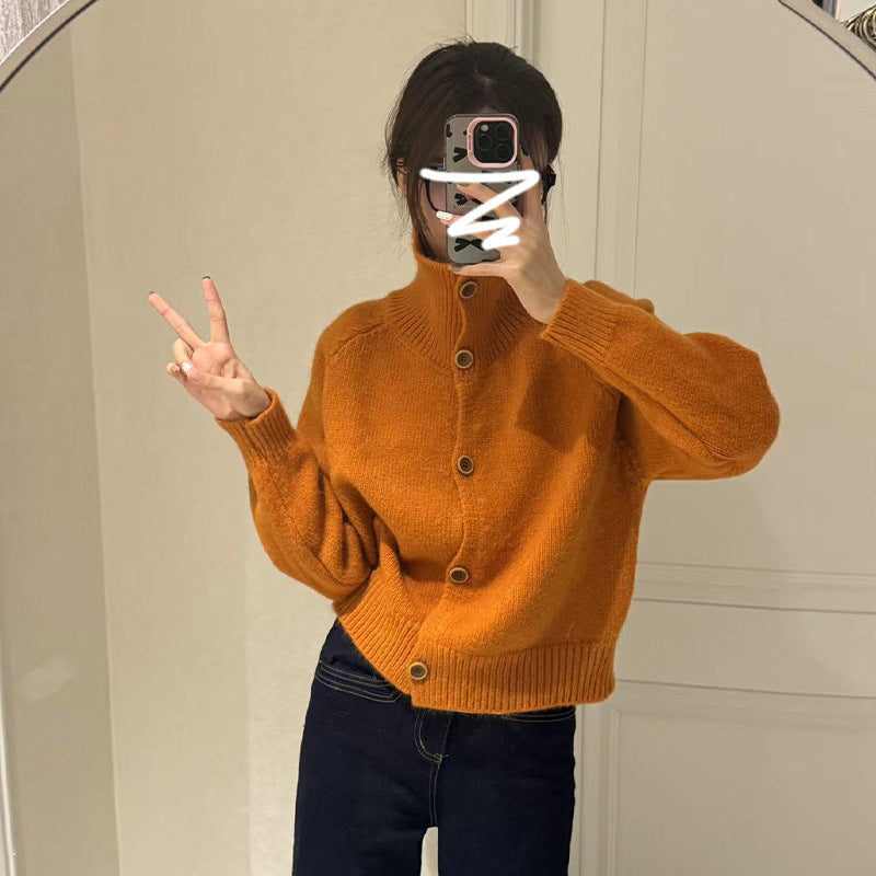 Orange turtleneck sweater jacket for women in autumn and winter