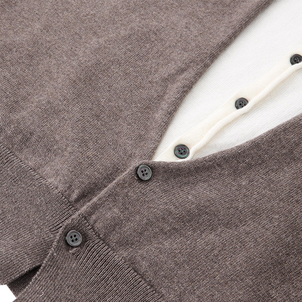 Fake two color blocked deep V-neck cardigans and sweaters
