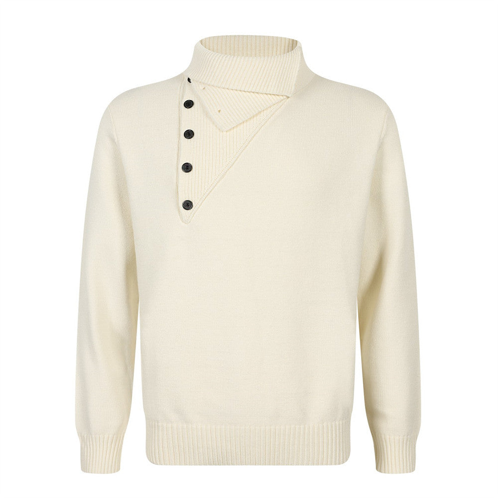Oblique button high neck knitted sweater
