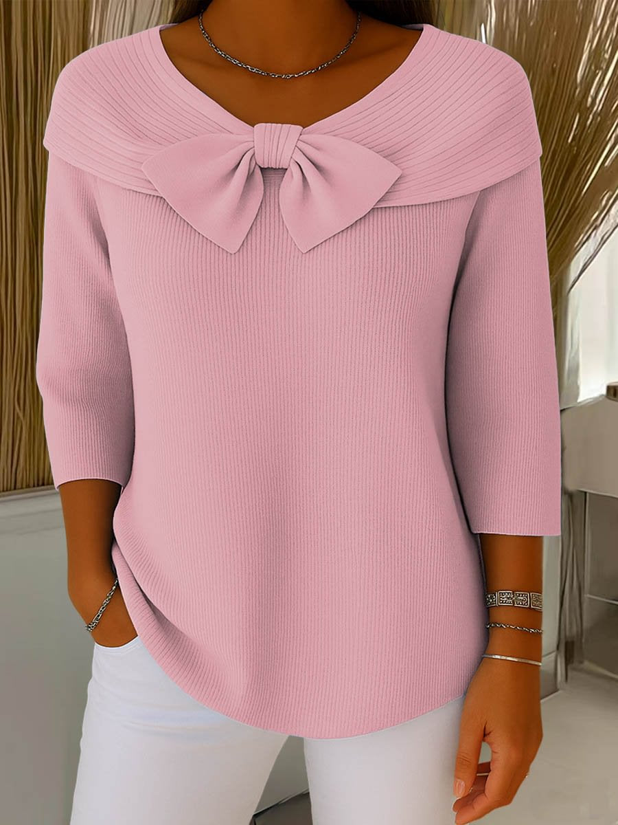 French long sleeved shirt with bow tie sweater for women