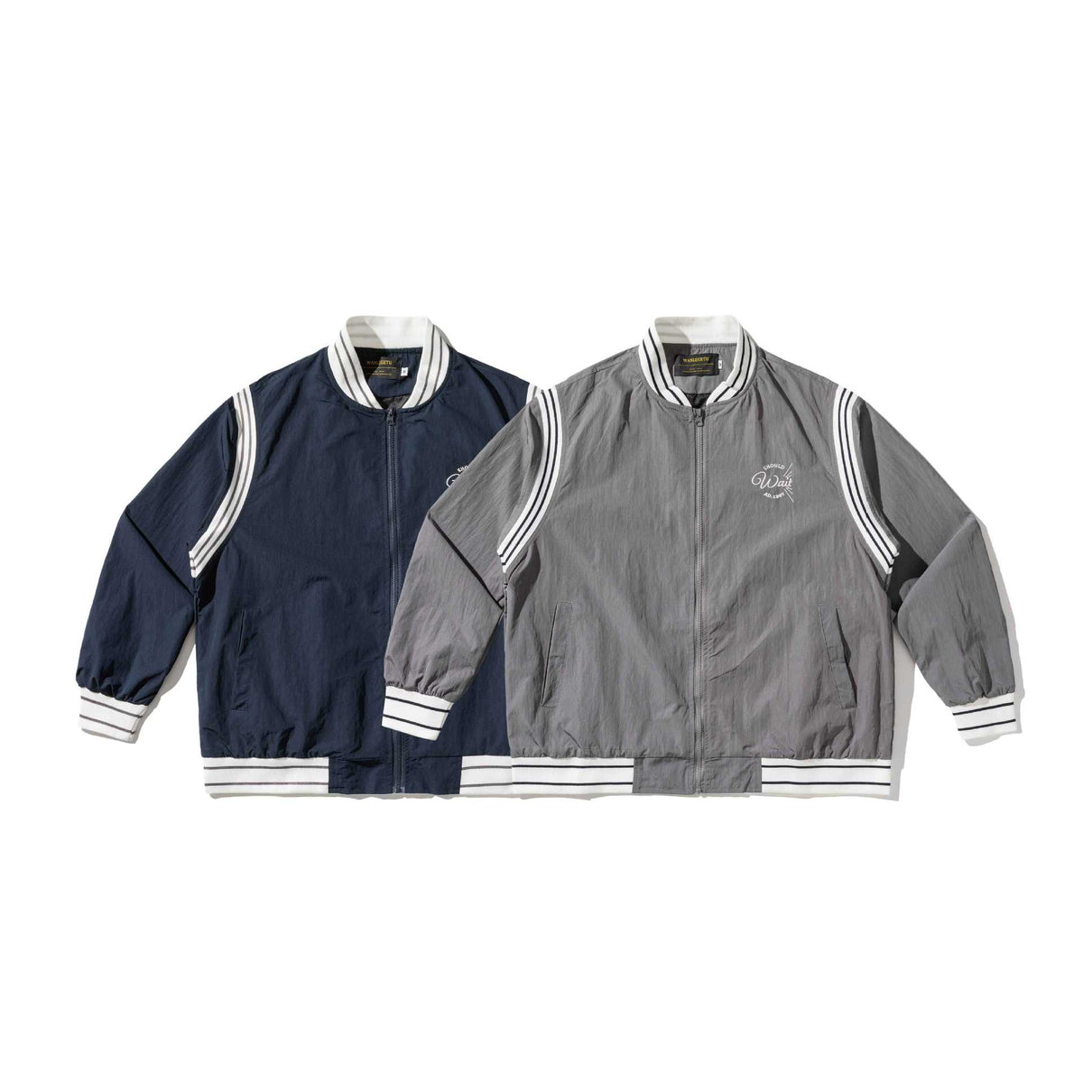Embroidery Long Sleeve Zipper Stand Collar Regular Fit Baseball Jacket