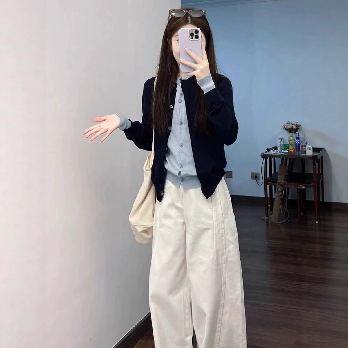 Single breasted contrasting color splicing fake two-piece jacket