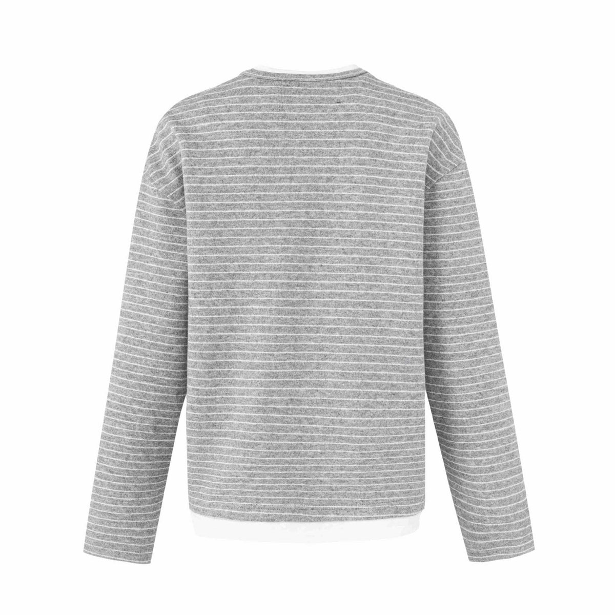 Trendy Stripe Henley Neck  Long Sleeve Loose Fit T-Shirt