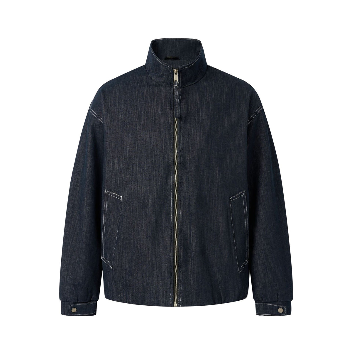Original Color Denim Button Closure Stand-up Collar Casual Men's Jacket