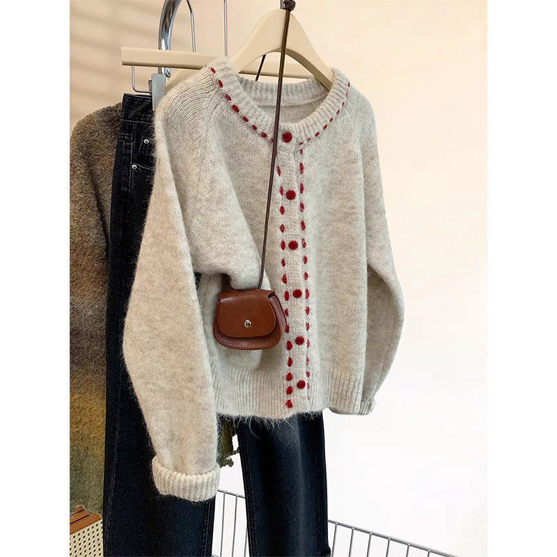 Sweet and soft round neck knitted cardigan for women