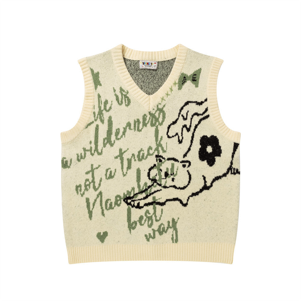 V-neck sleeveless wide shoulder sweater vest
