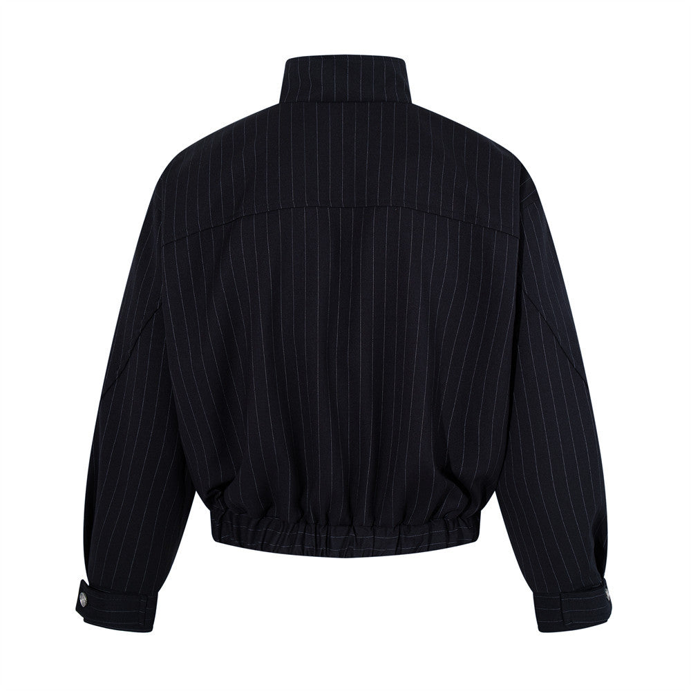 Vertical striped stand up collar short jacket