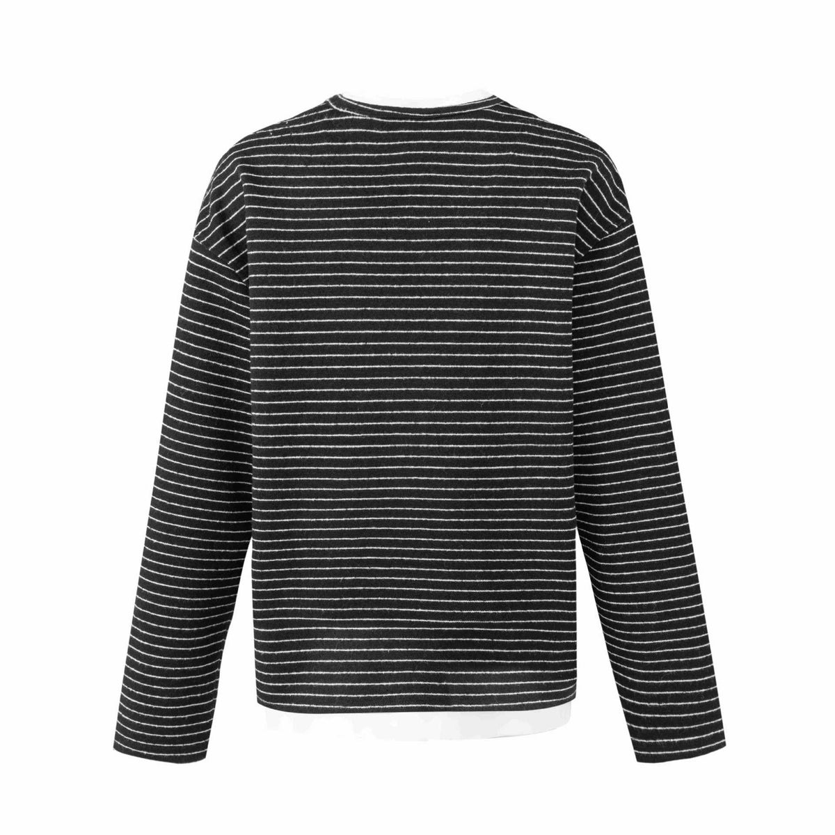 Trendy Stripe Henley Neck  Long Sleeve Loose Fit T-Shirt