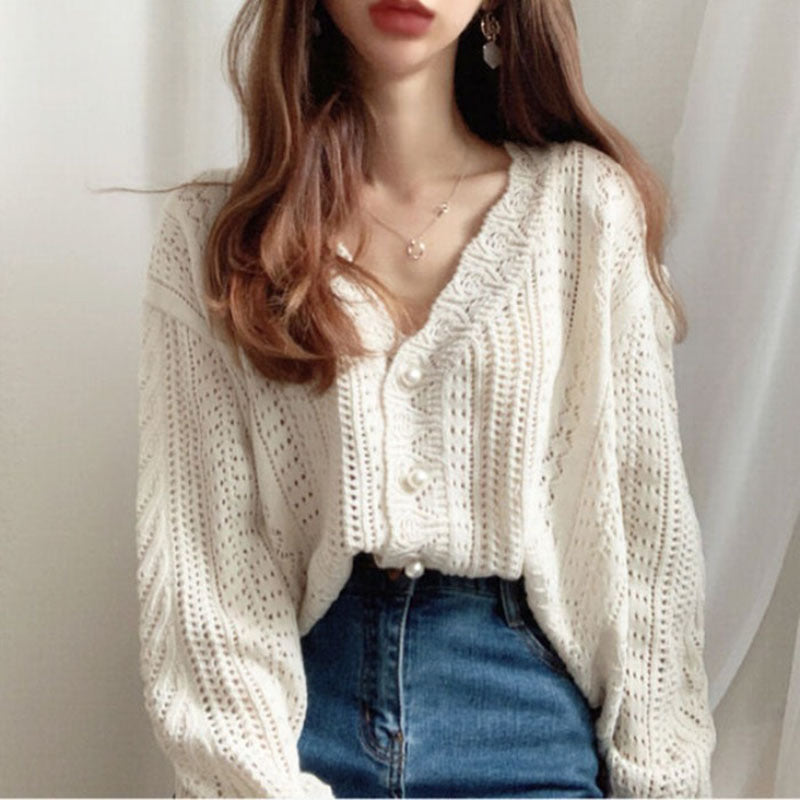 Loose hollow knitted top thin jacket