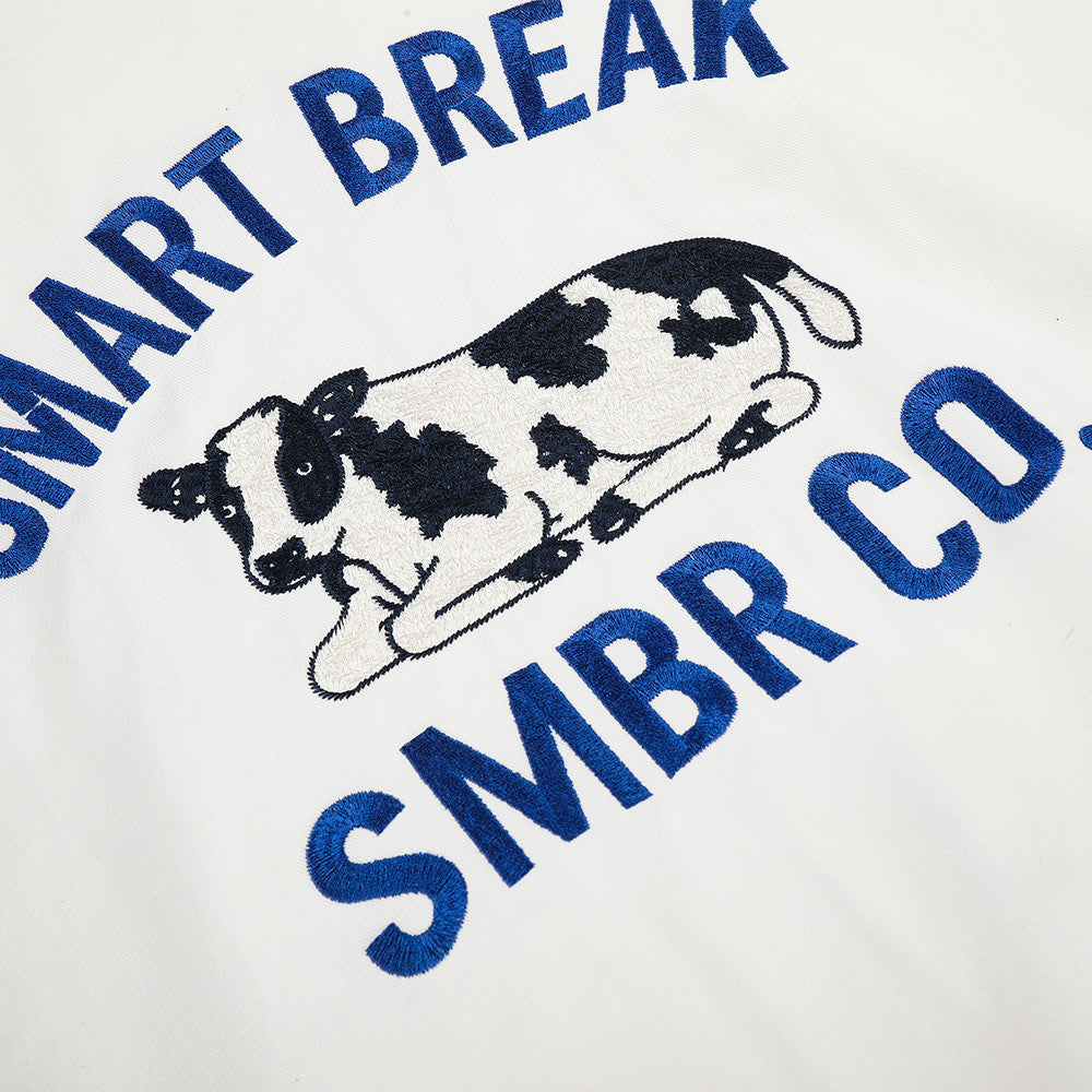 Animal ox letter embroidered lapel jacket jacket