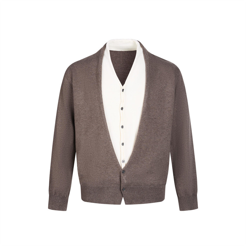 Fake two color blocked deep V-neck cardigans and sweaters