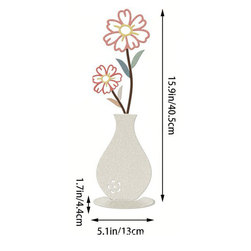 Wall Decoration Art Piece - 2D Flat Colorful Printed Vase with Flower Insert, Wall Silhouette for Living Room Interior Decor