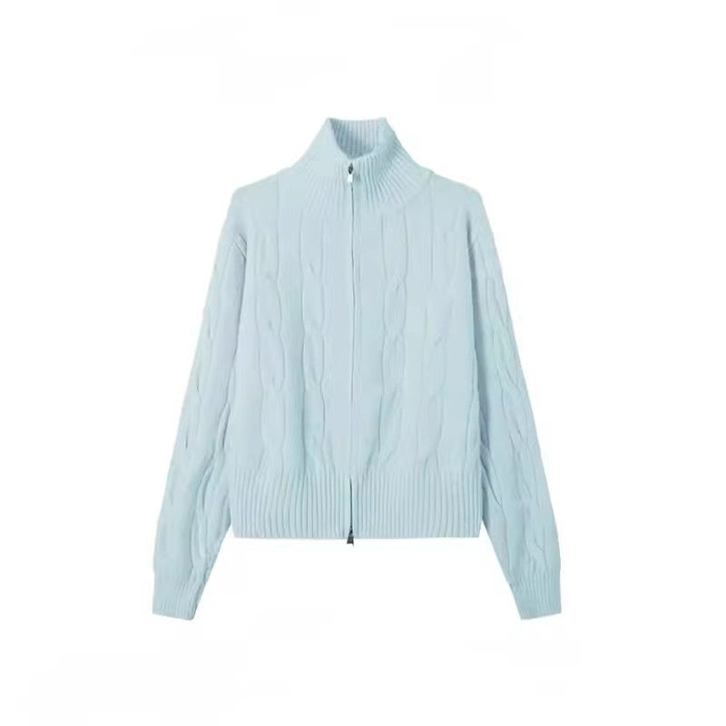 Lazy double zipper high neck sweater jacket for women