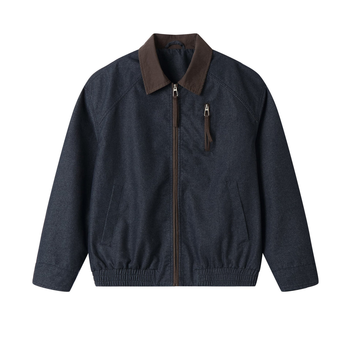 Patchwork Flip Collar Denim Jacket for Men Loose Fit Casual Coat
