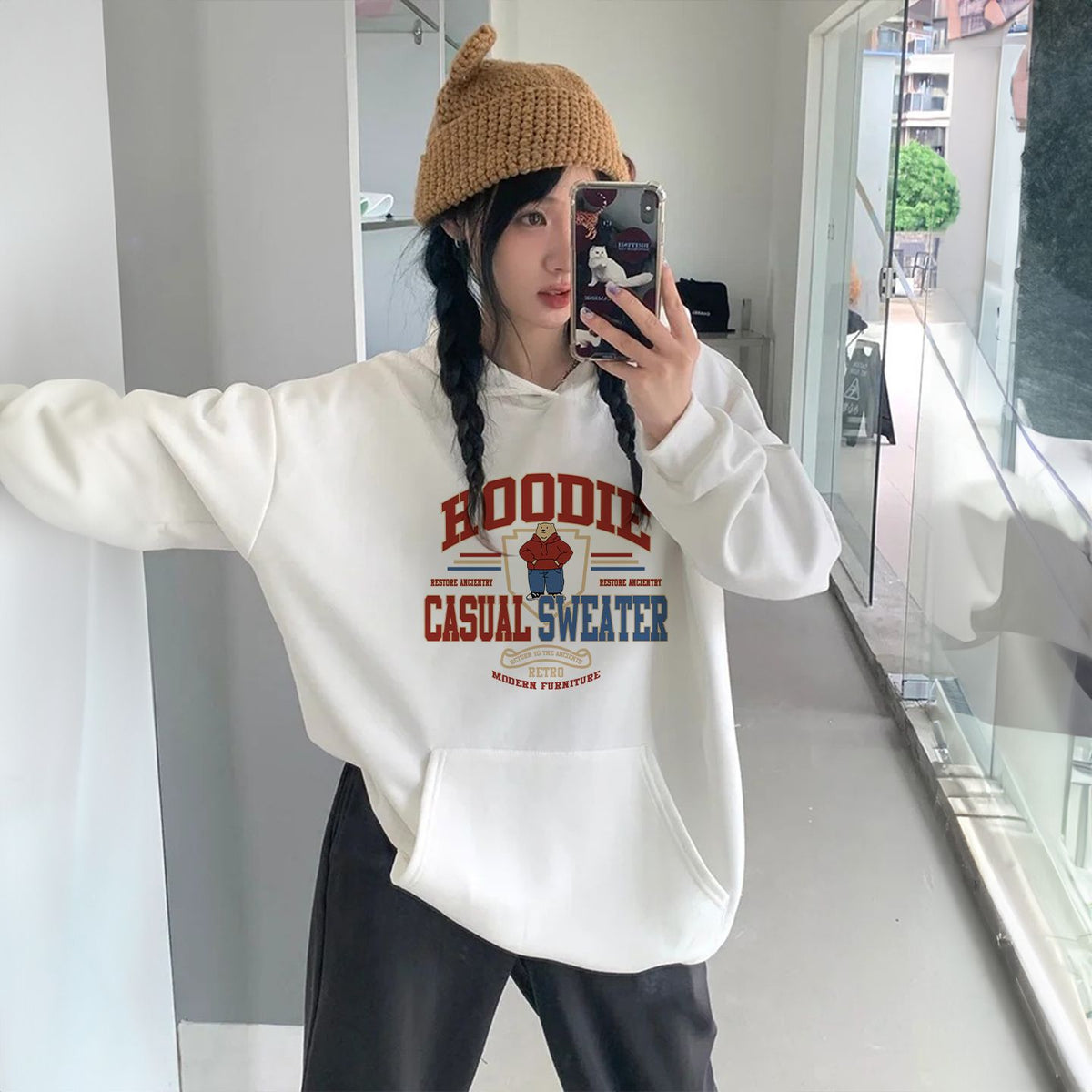 Style Hooded Lightweight Sweatshirt for Women, Lazy  Print, Loose Fit, Slimming, Versatile Hoodie