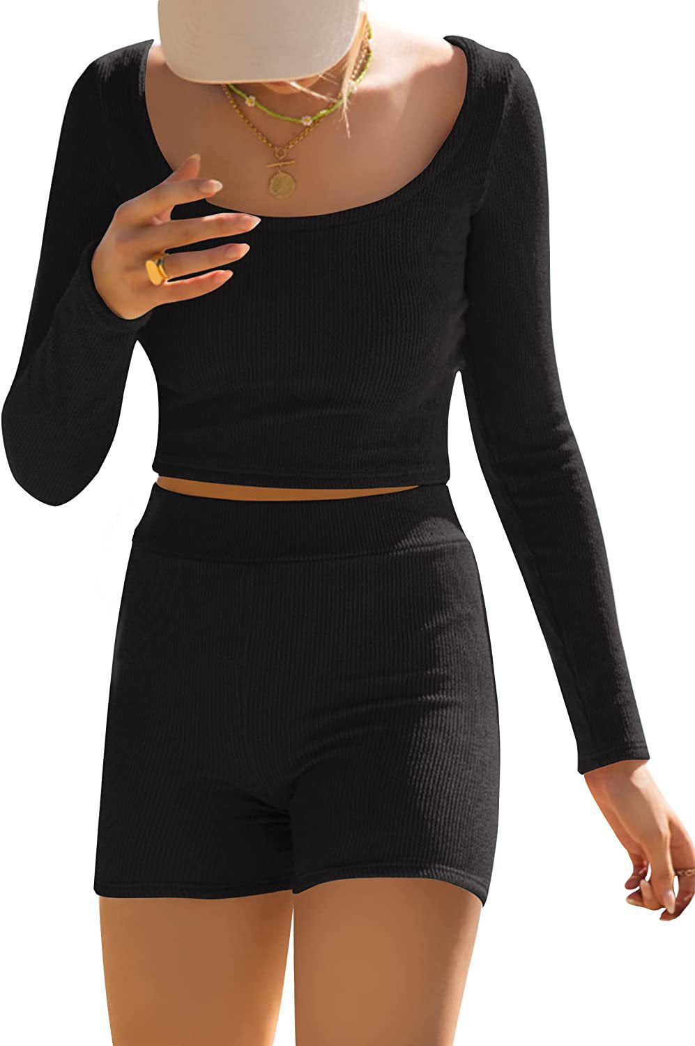 Cropped Long Sleeve Fitted Top Yoga Set Casual Two-Piece Set