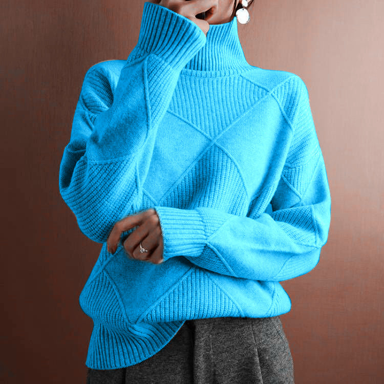 Commuter Knitwear Solid Color High Neck Diamond Sweater for Women