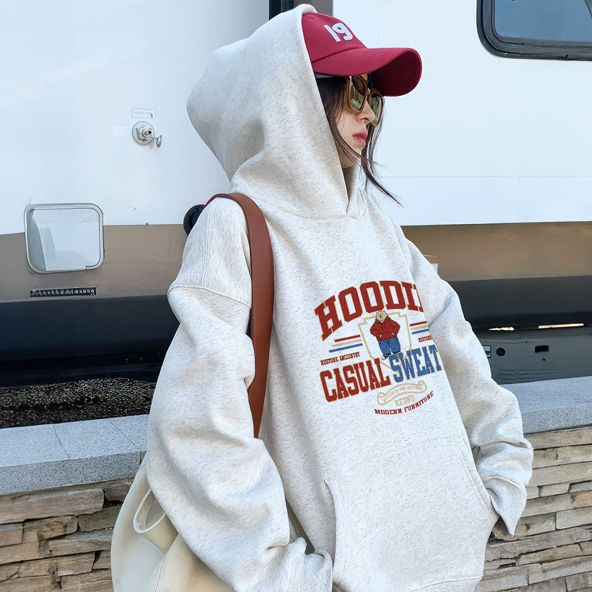 Style Hooded Lightweight Sweatshirt for Women, Lazy  Print, Loose Fit, Slimming, Versatile Hoodie