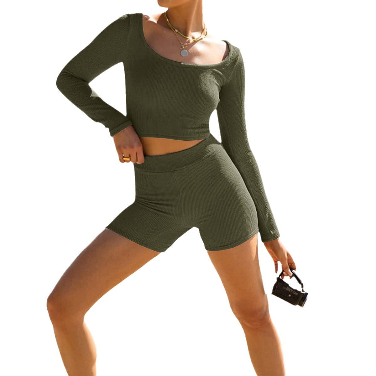 Cropped Long Sleeve Fitted Top Yoga Set Casual Two-Piece Set